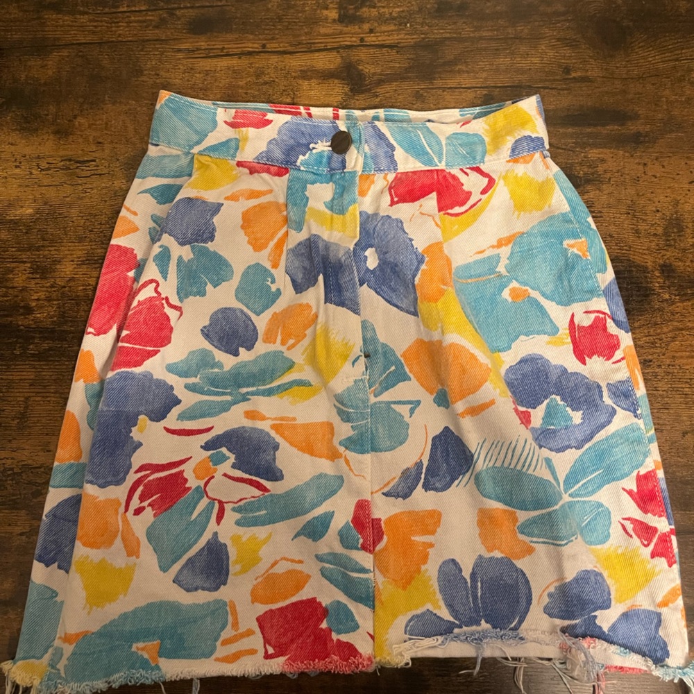 Vintage colorful denim mini skirt
